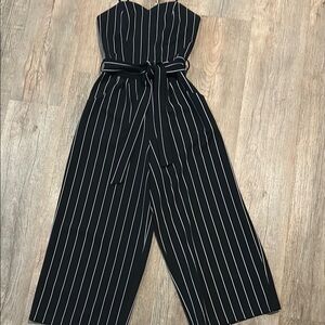 Black and White Striped Capri Jumpsuit
